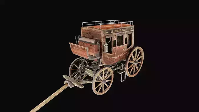 Stagecoach 3d Model Game Ready old wooden wagon Low-poly 3D model