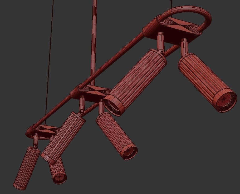 TRIGGER four light fixtures hanging from gold chain 3D model_2