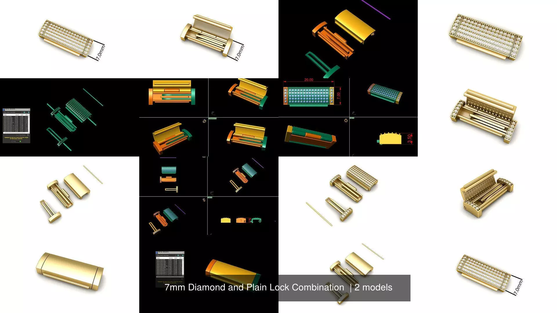 7mm Diamond and Plain Lock Combination  3D Model Collection_1