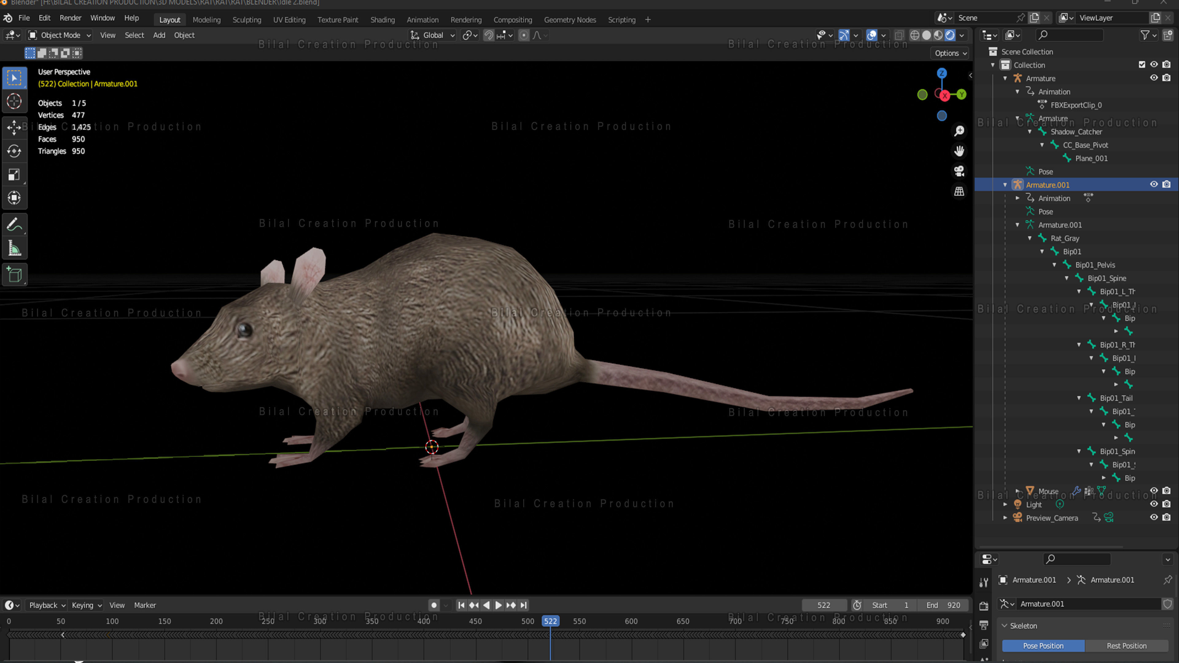 MOUSE GRAY RAT ANIMATED Low-poly 3D model_13