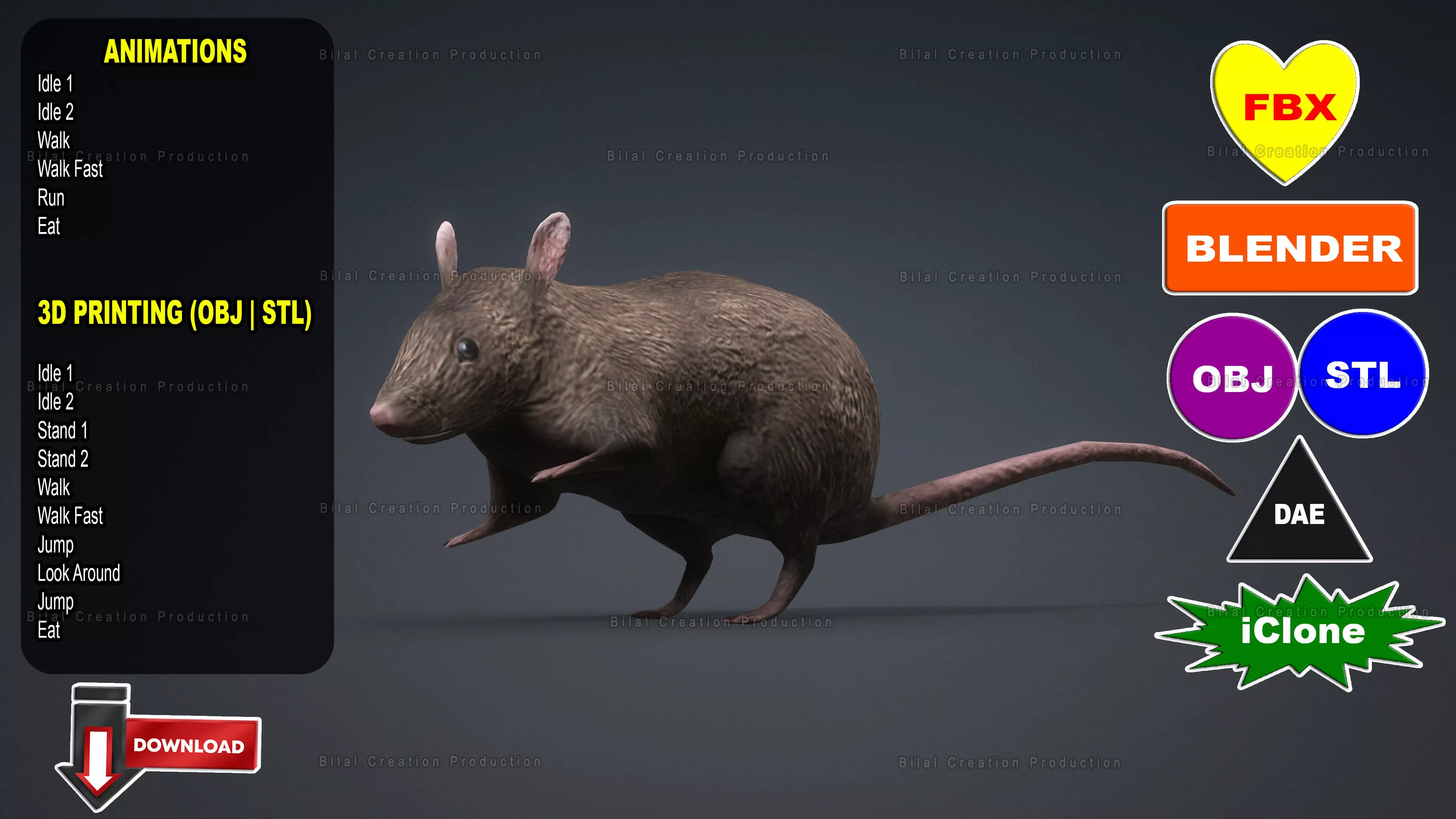 MOUSE GRAY RAT ANIMATED Low-poly 3D model_0