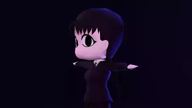 WEDNESDAY ADDAMS LOWPOLY CHARACTER CHIBI Low-poly 3D model