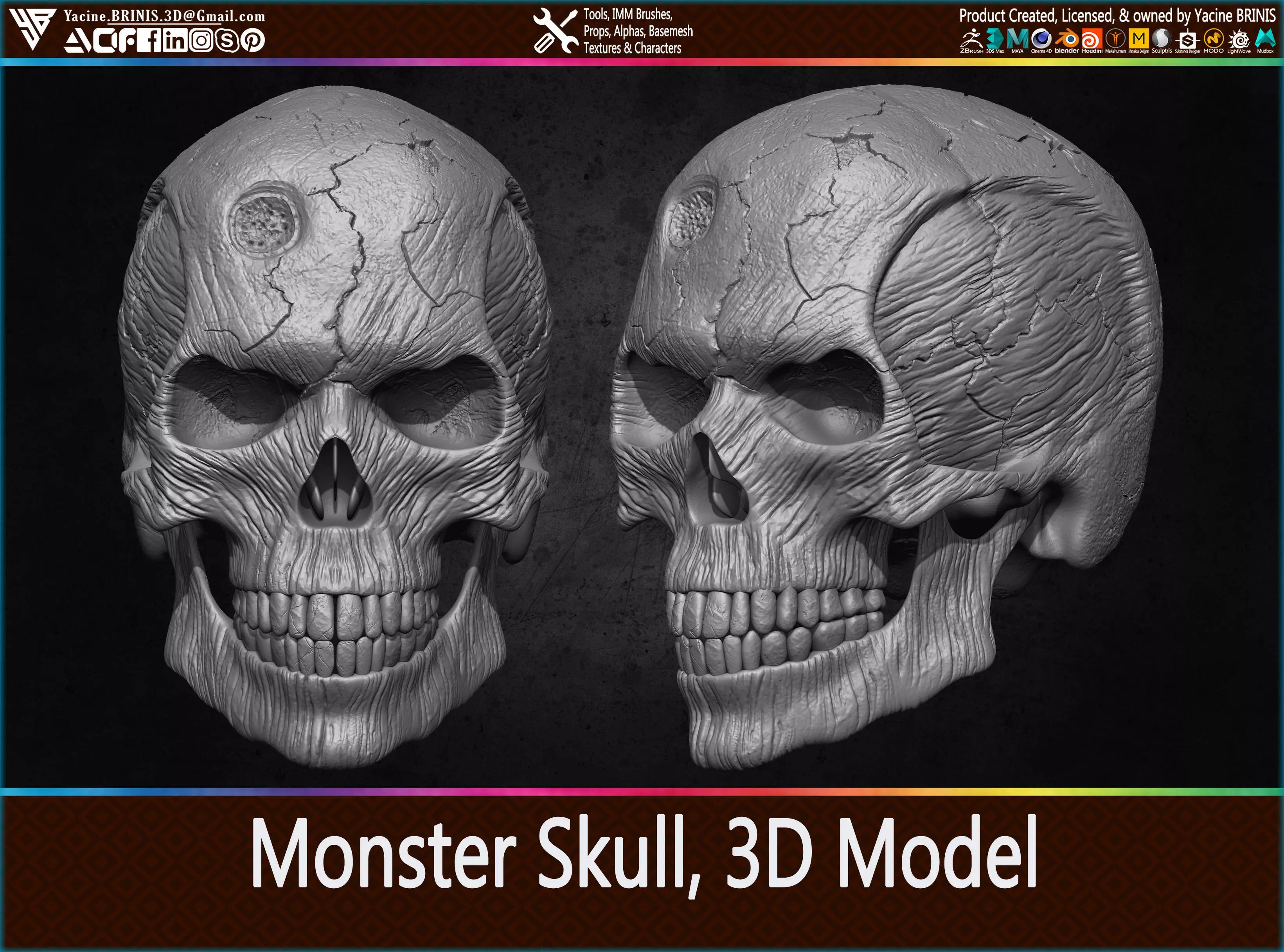 Monster Skull 3D Model 3D print model_0