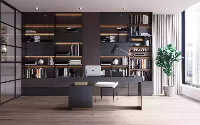 Modern Bookshelf Low-poly 3D model