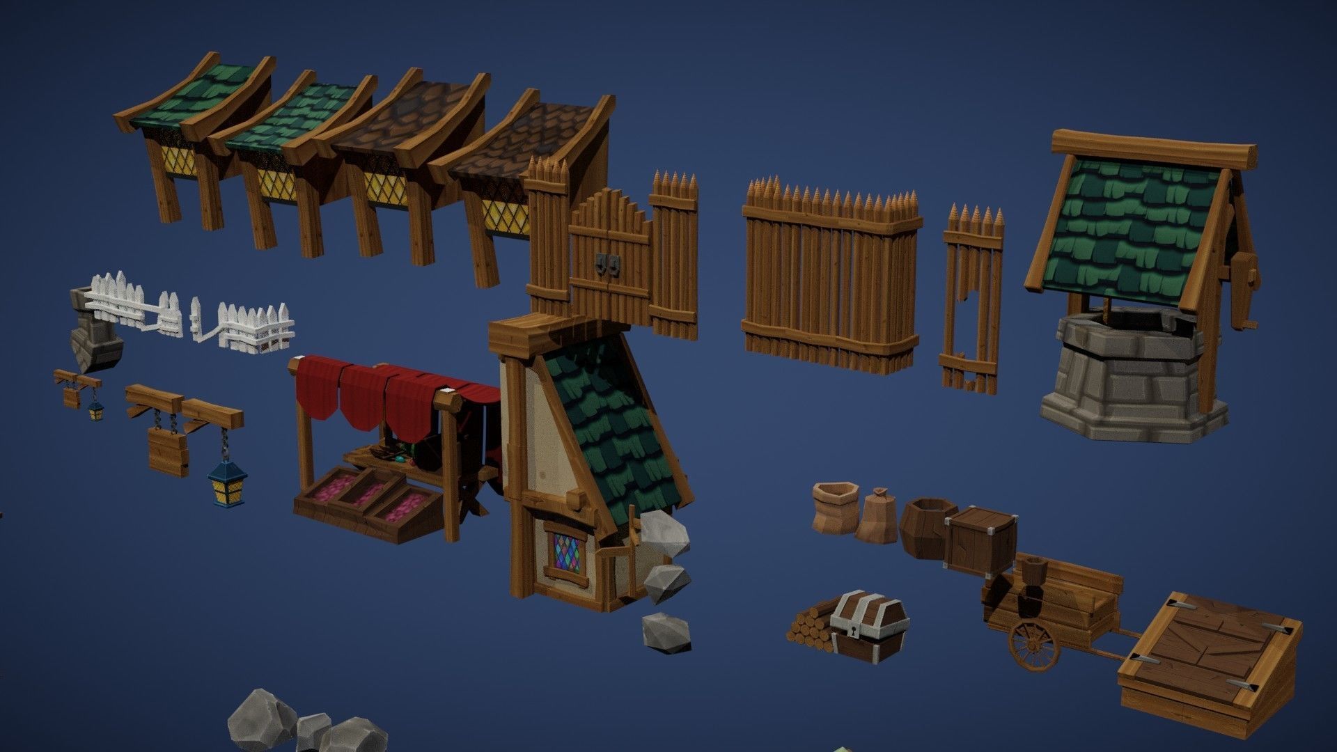Low Poly Medieval Village Pack Low-poly 3D model_4