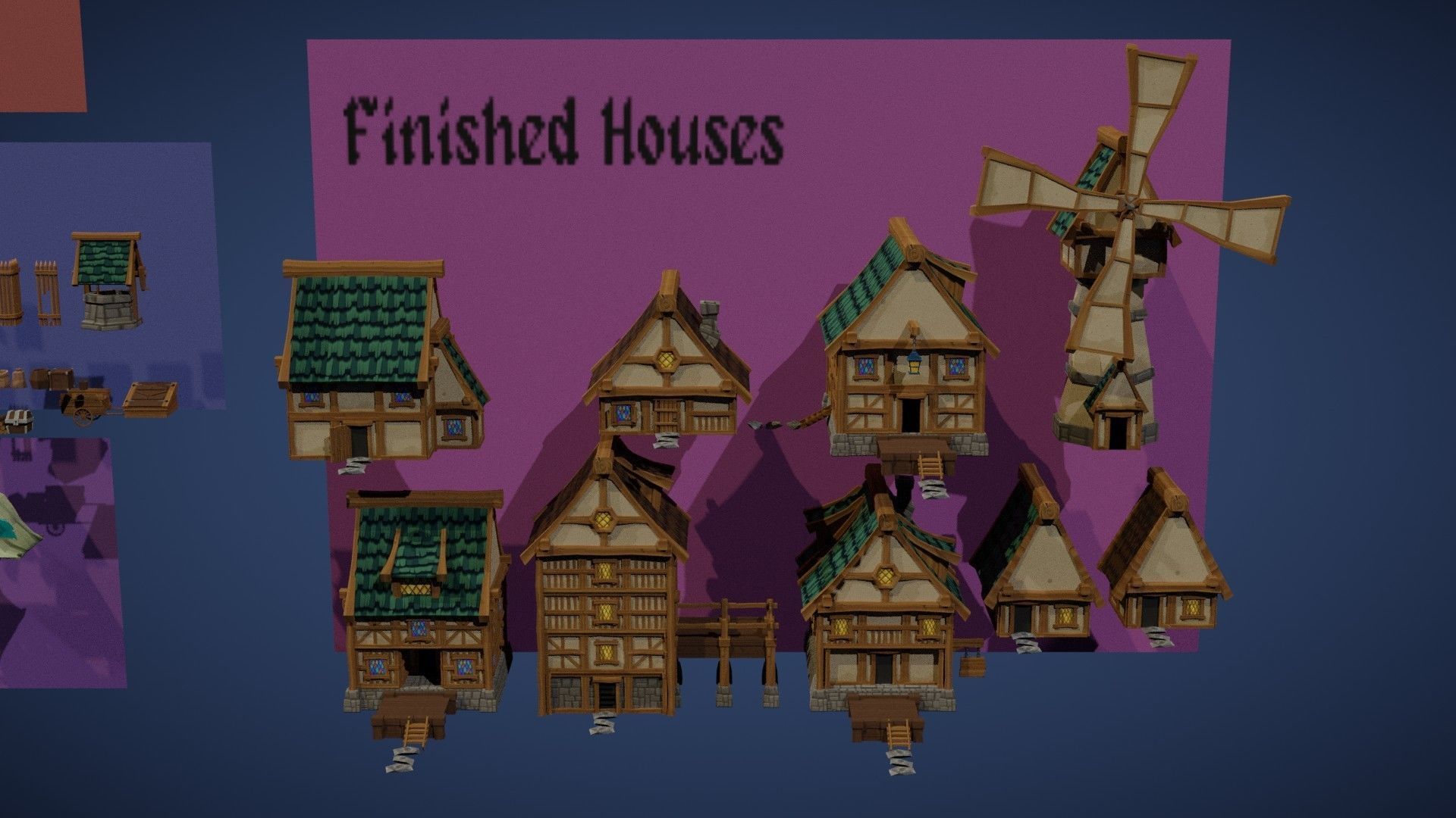 Low Poly Medieval Village Pack Low-poly 3D model_9