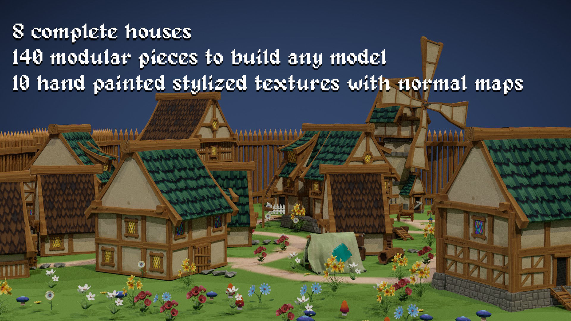 Low Poly Medieval Village Pack Low-poly 3D model_1