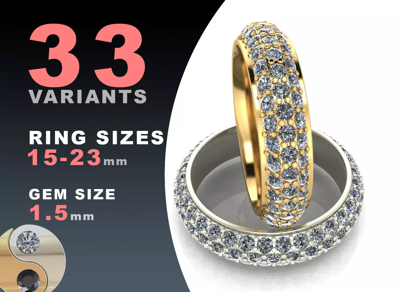 Eternity diamond ring 1i5 mm gems set 3D print model_0