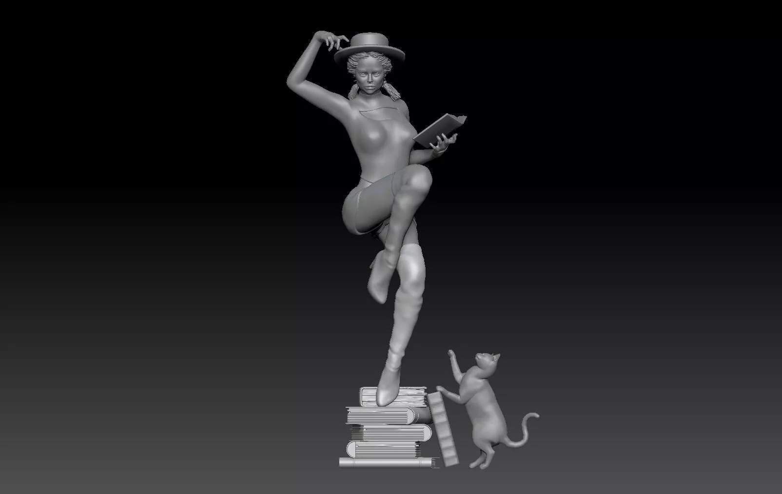 hipster witch BOOKS AND CAT HALLOWEEN 2 3D print model