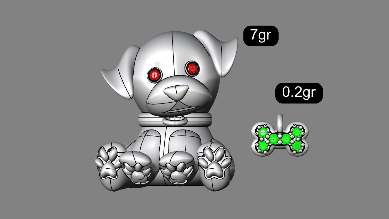 puppy gold dog charm 3D print model_2