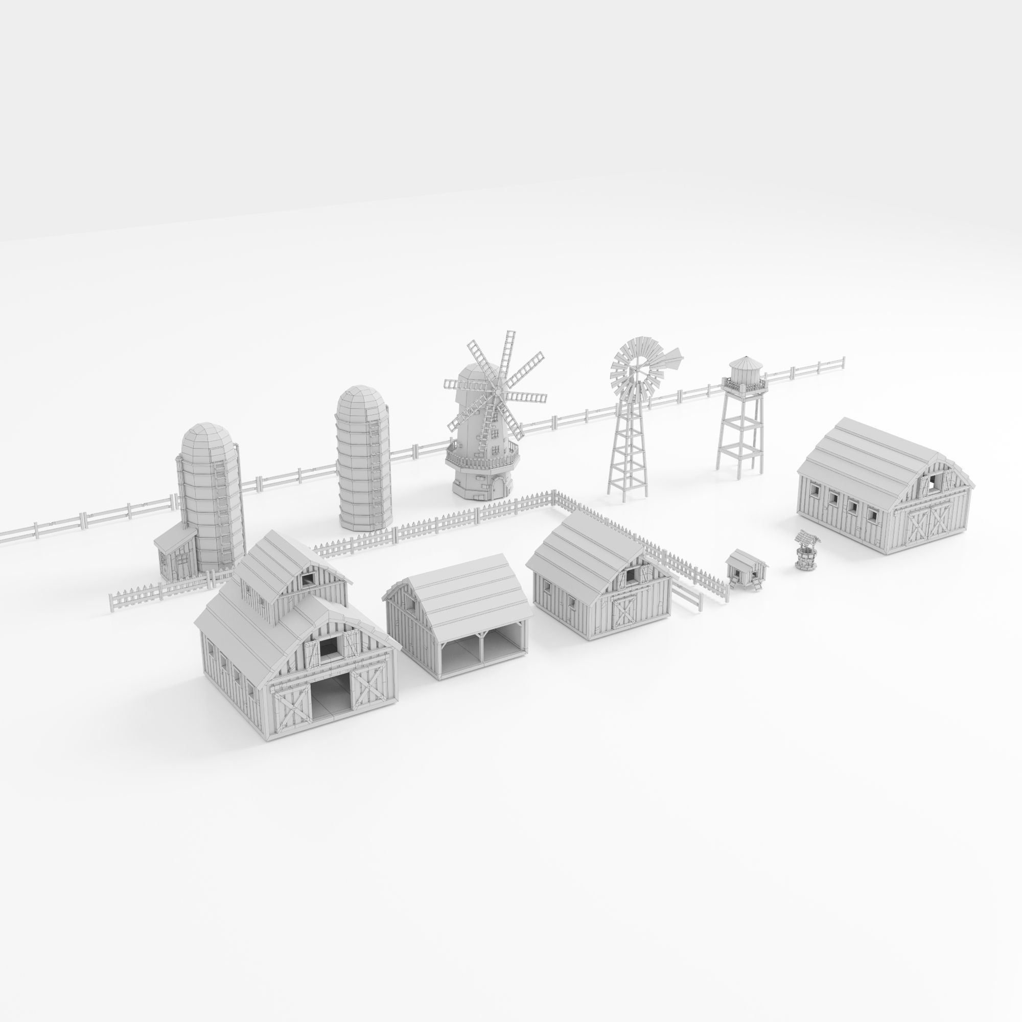 farm buildings Low-poly 3D model_1