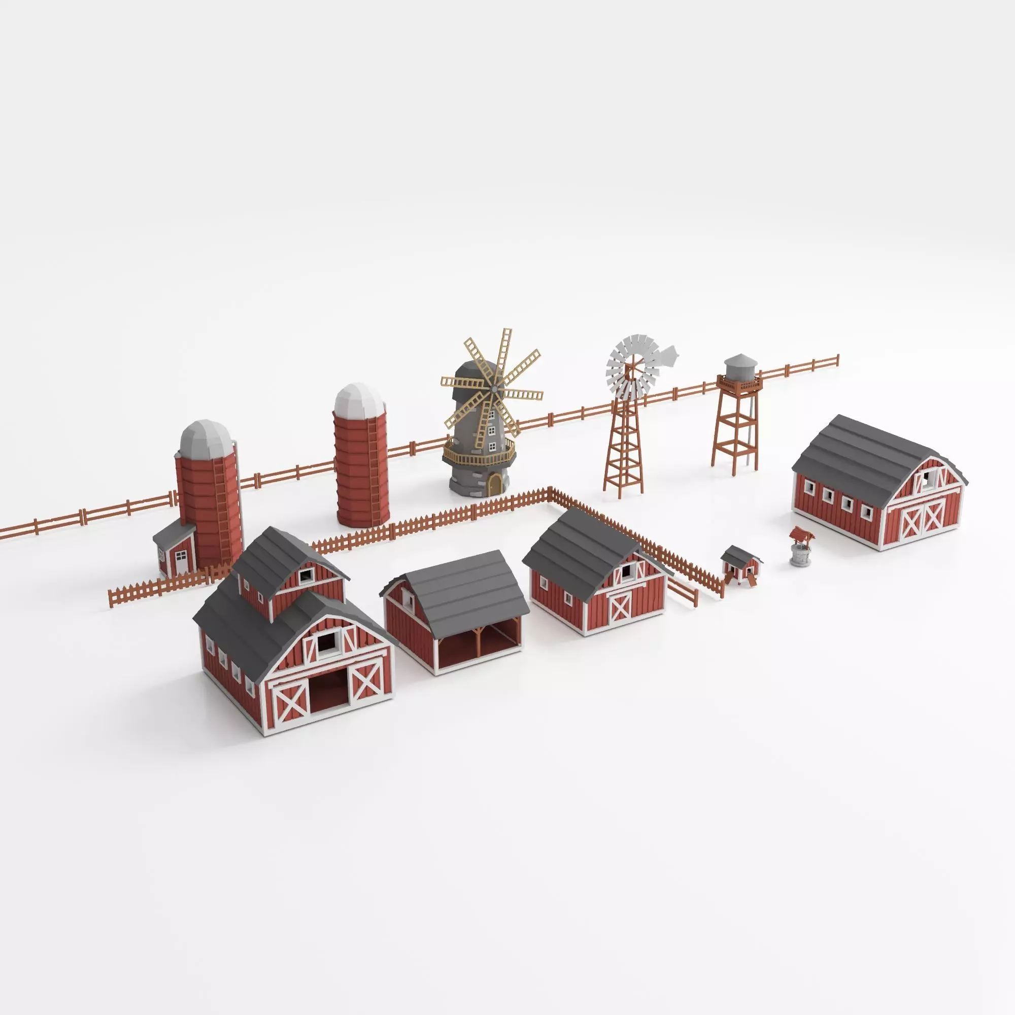 farm buildings Low-poly 3D model_0