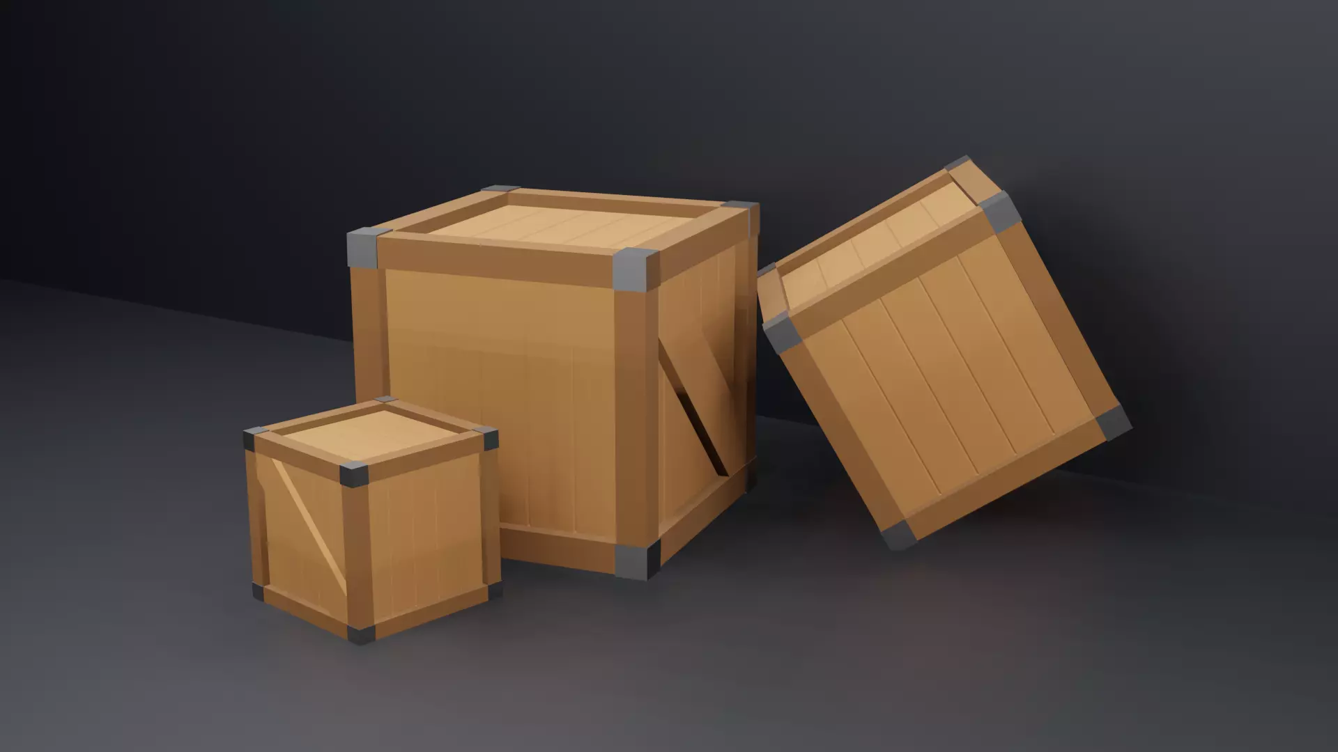 Low poly Box three wooden boxes Low-poly 3D model