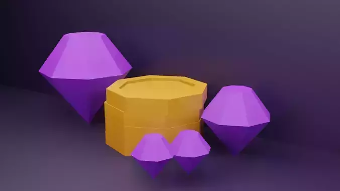 Coins and Gems Low-poly 3D model