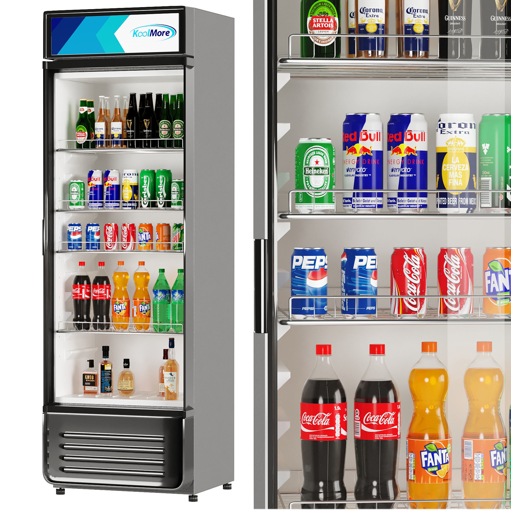 Store Refrigerator Bottles and Cans Low-poly 3D model_1