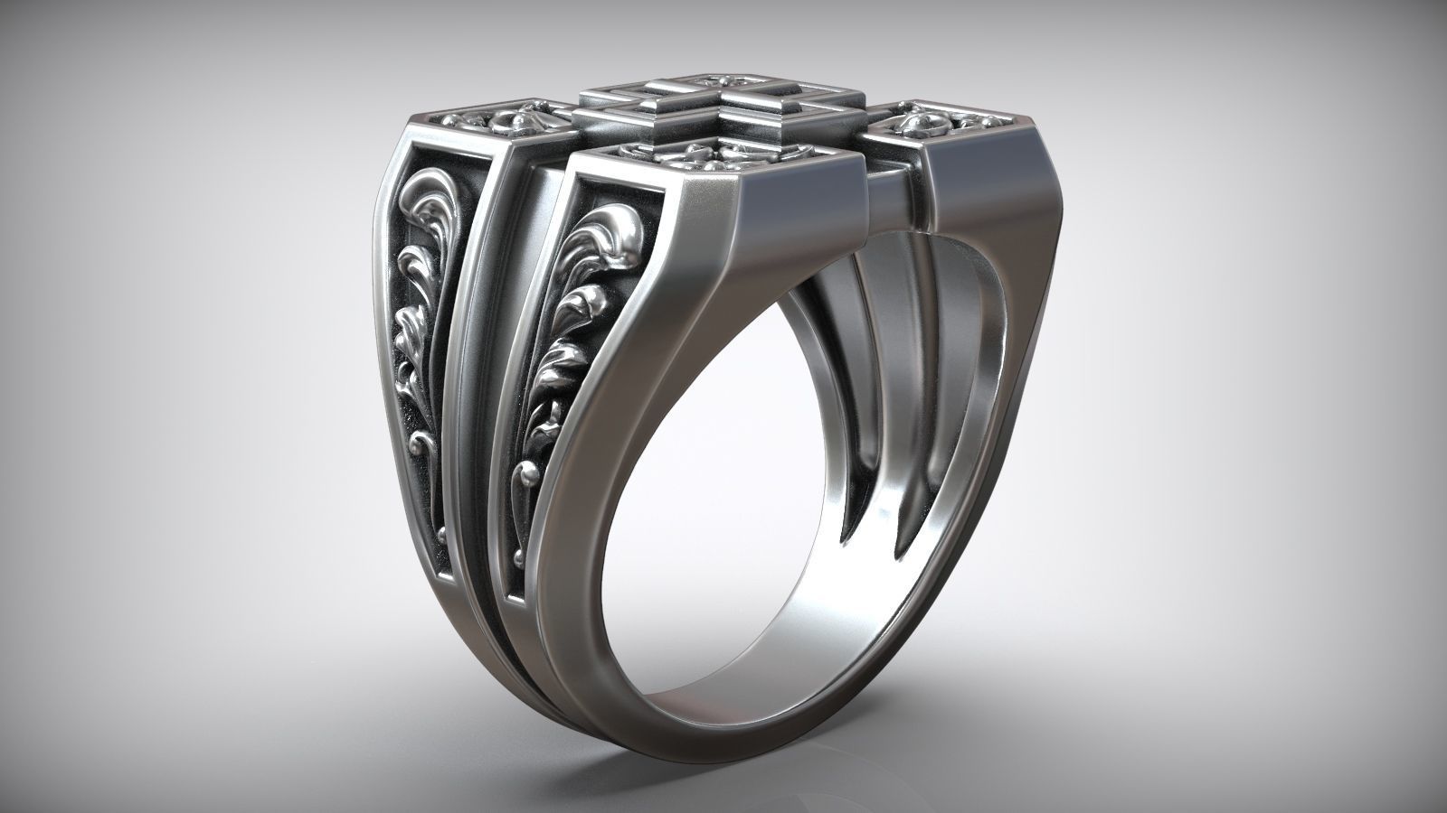 Square Cross Pattern Silver Signet 3D print model_2