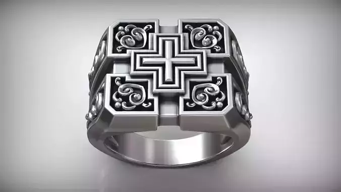 Square Cross Pattern Silver Signet 3D print model