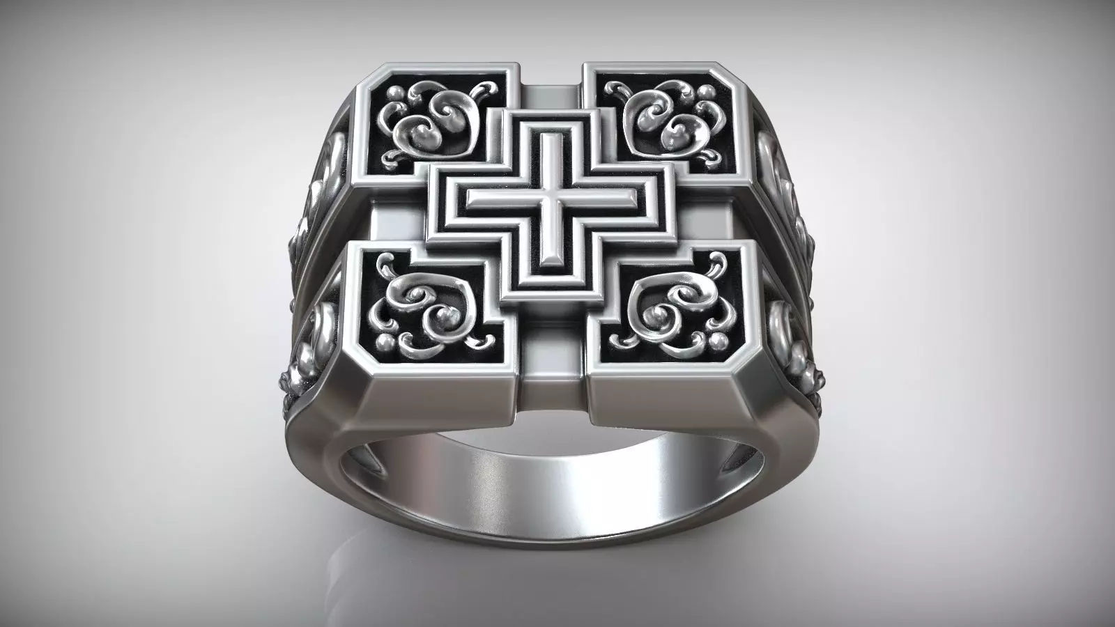 Square Cross Pattern Silver Signet 3D print model_0