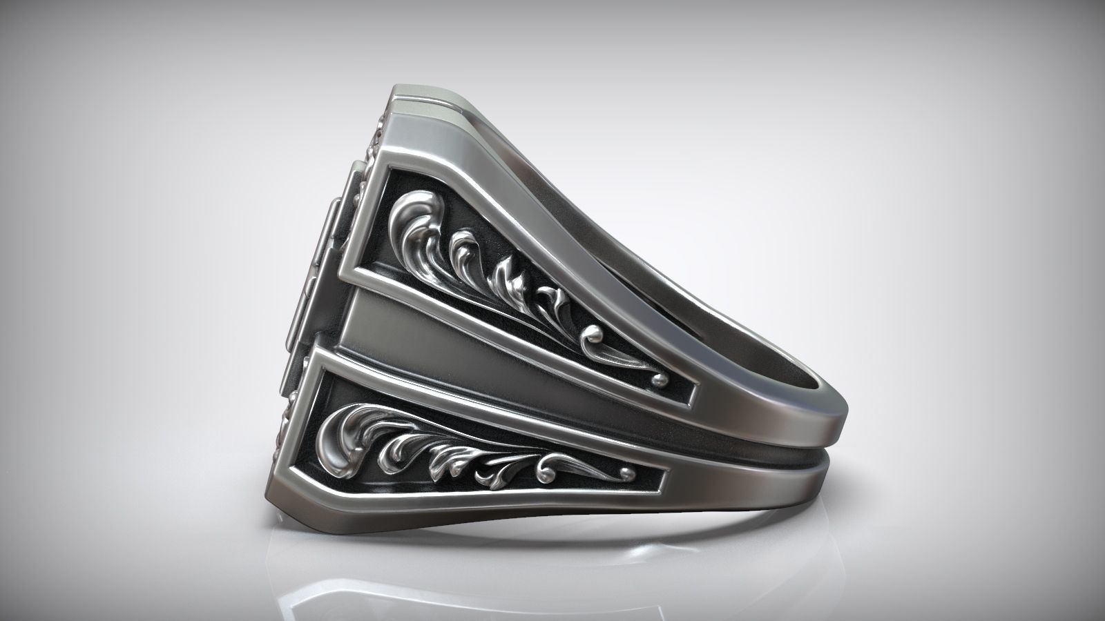 Square Cross Pattern Silver Signet 3D print model_5