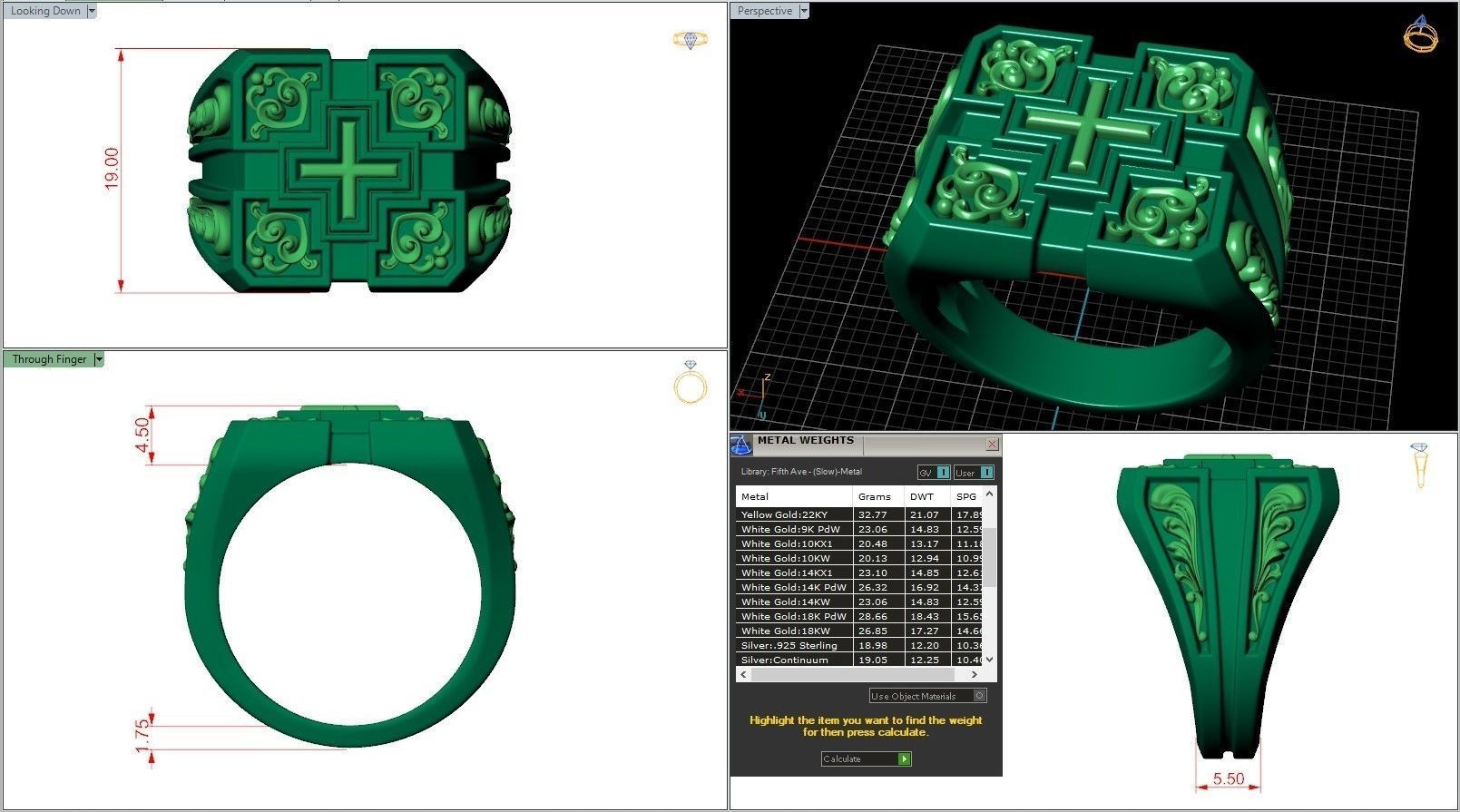 Square Cross Pattern Silver Signet 3D print model_7