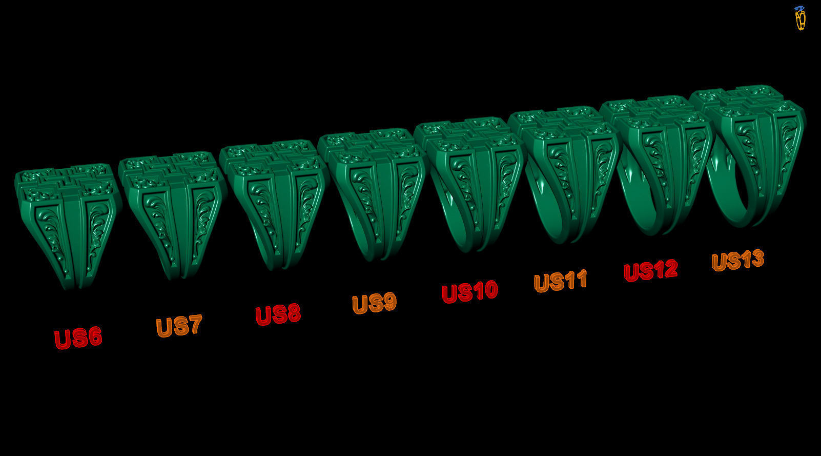 Square Cross Pattern Silver Signet 3D print model_8