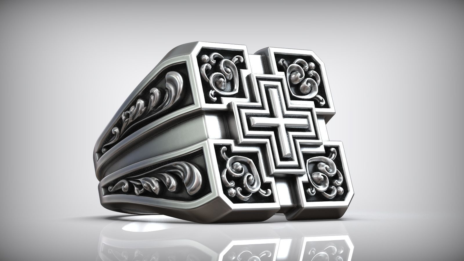 Square Cross Pattern Silver Signet 3D print model_1