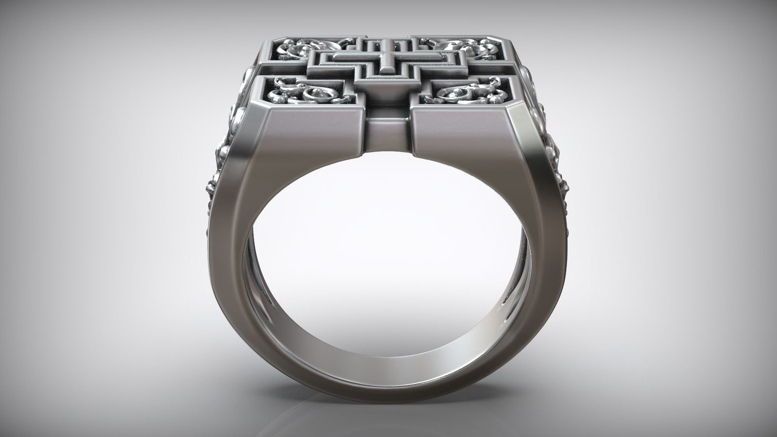 Square Cross Pattern Silver Signet 3D print model_4