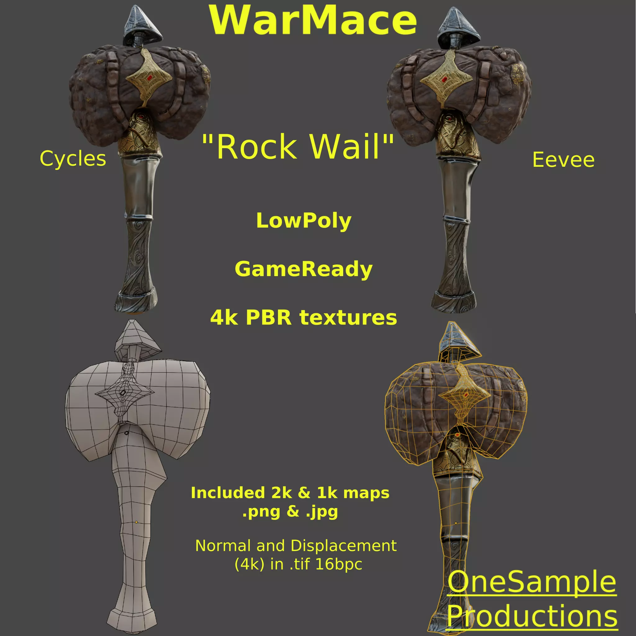 War Mace RockWail LowPoly Game-Ready Low-poly 3D model