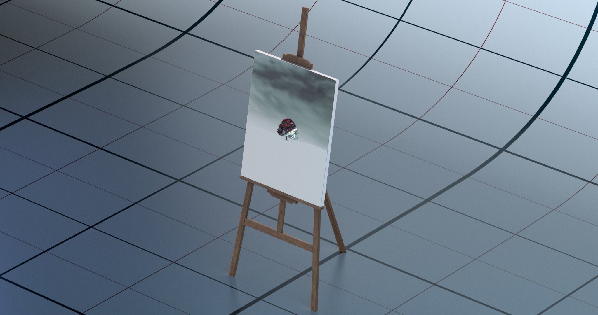 Canvas and easel PBR 3D model_7