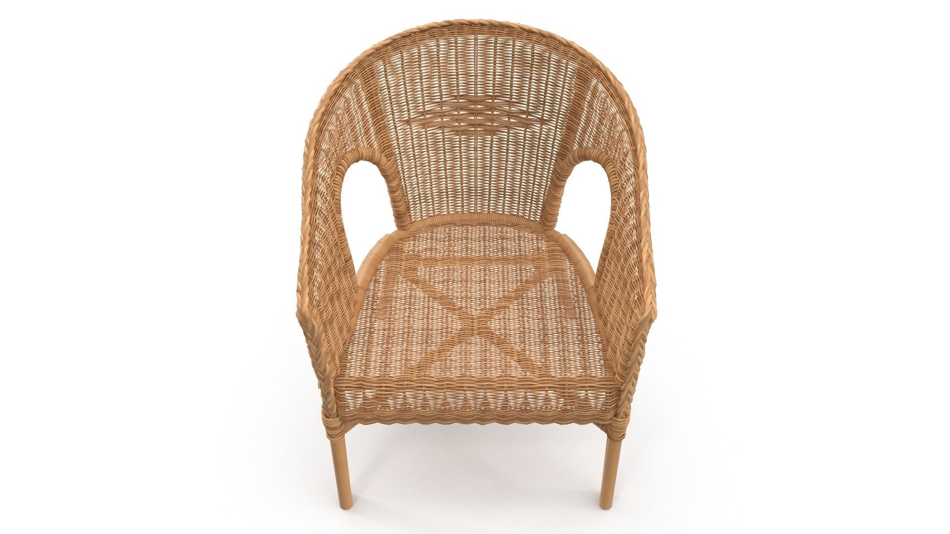 Bamboo Set rattan chair and stool Low-poly 3D model_6
