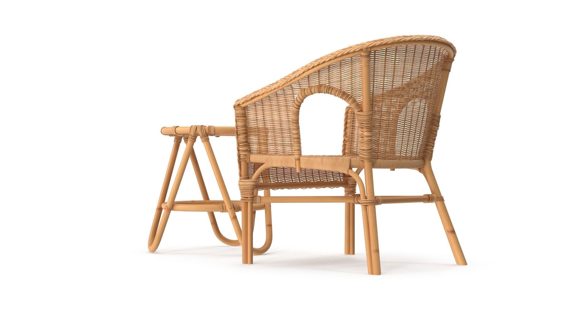 Bamboo Set rattan chair and stool Low-poly 3D model_5