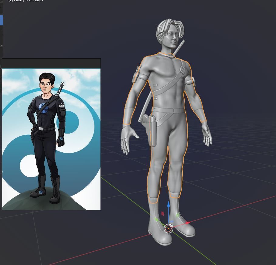 Boy with Katana and suite 3D model_1
