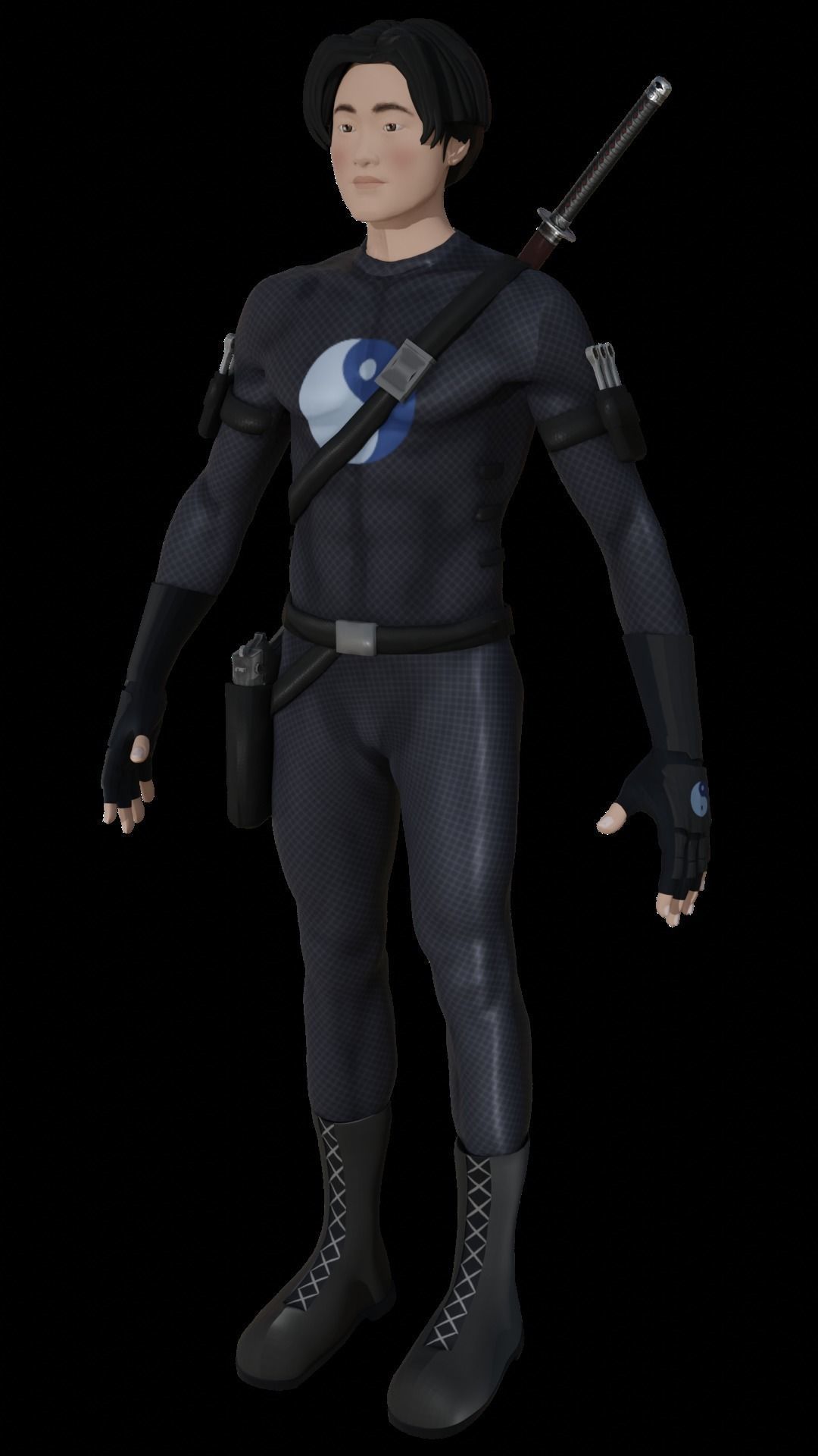 Boy with Katana and suite 3D model_3