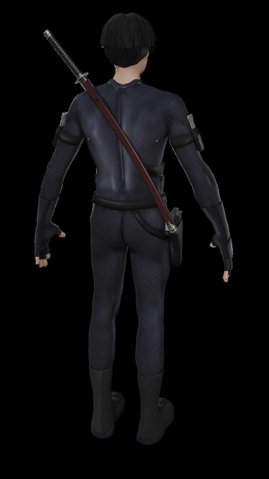 Boy with Katana and suite 3D model_4