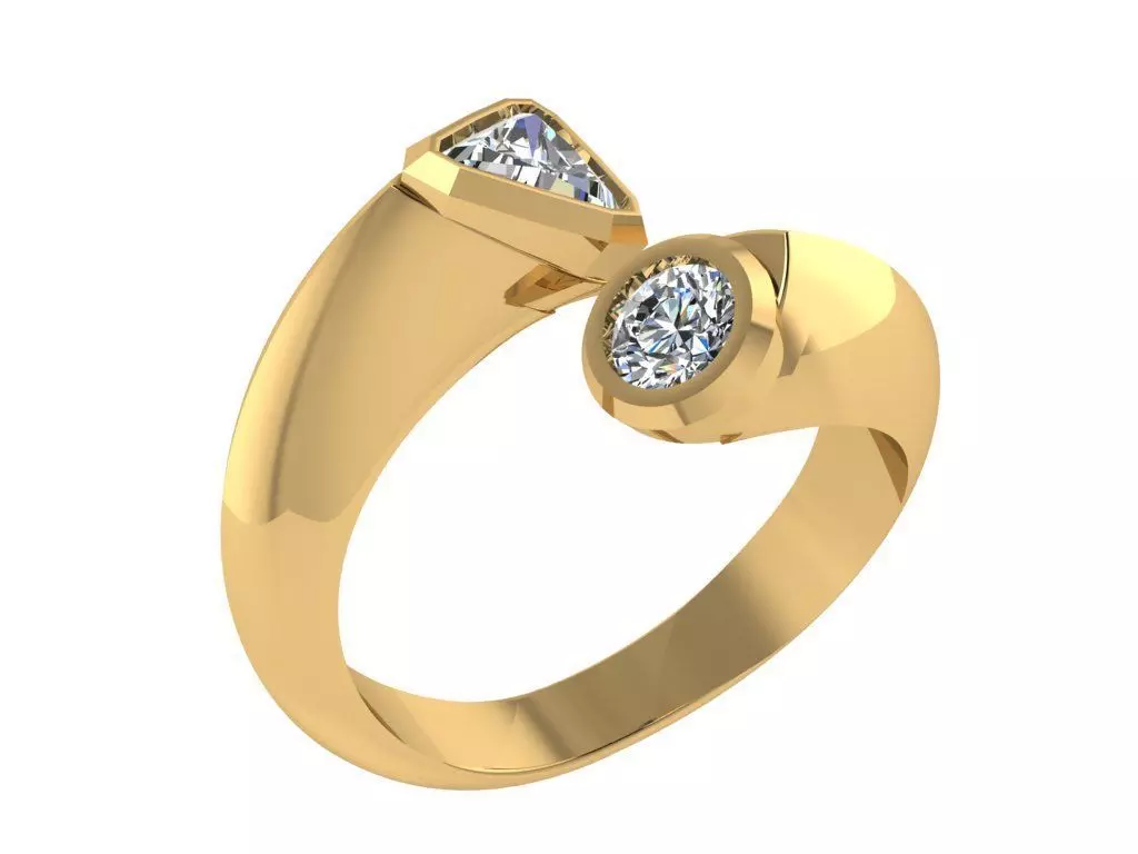 Ring420 two stone diamond ring gold 3D print model_0