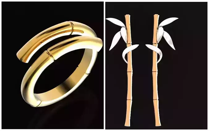 long earrings and ring Carrera  bamboo