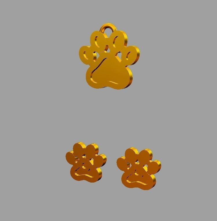 Paw Pendant and Earrings 3D print model_9