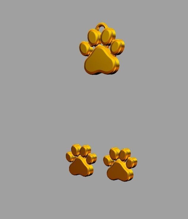 Paw Pendant and Earrings 3D print model_6