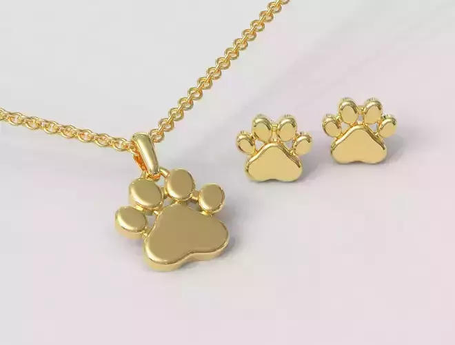 Paw Pendant and Earrings 3D print model