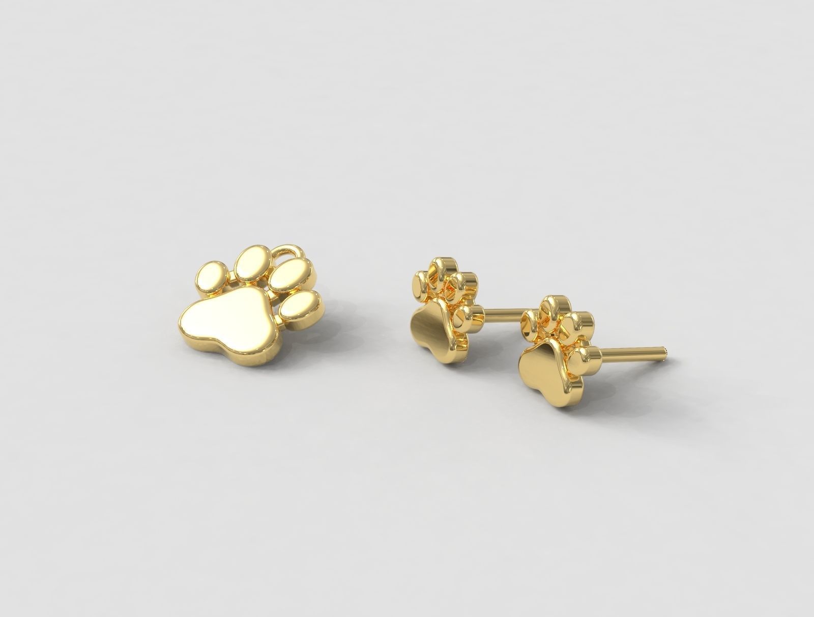 Paw Pendant and Earrings 3D print model_2