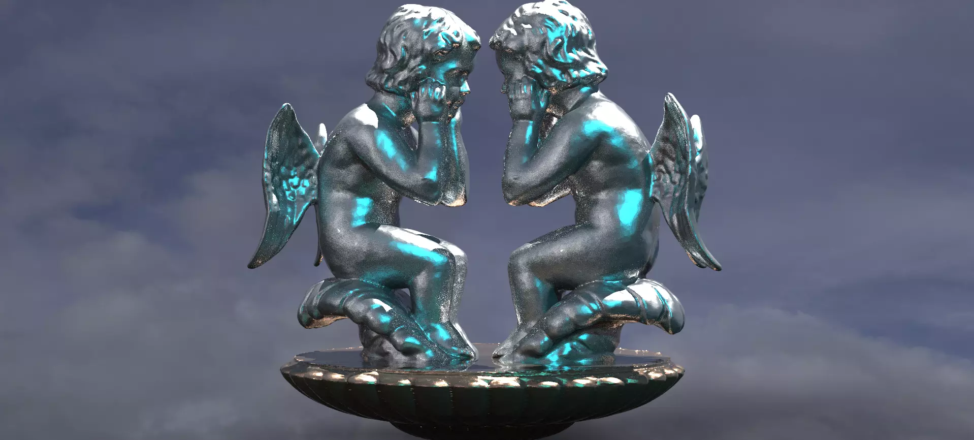 Cherub Sculpture on Baroque Shell 2  3D model_0