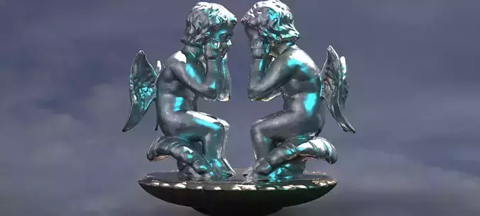Cherub Sculpture on Baroque Shell 2  3D model