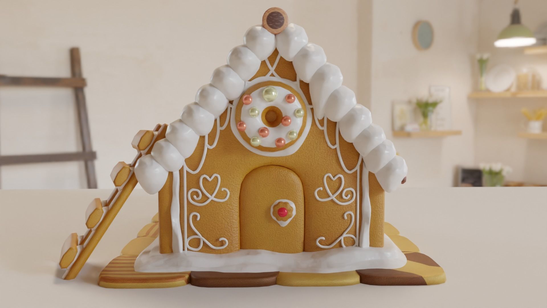 Gingerbread House 3D model Low-poly 3D model_1