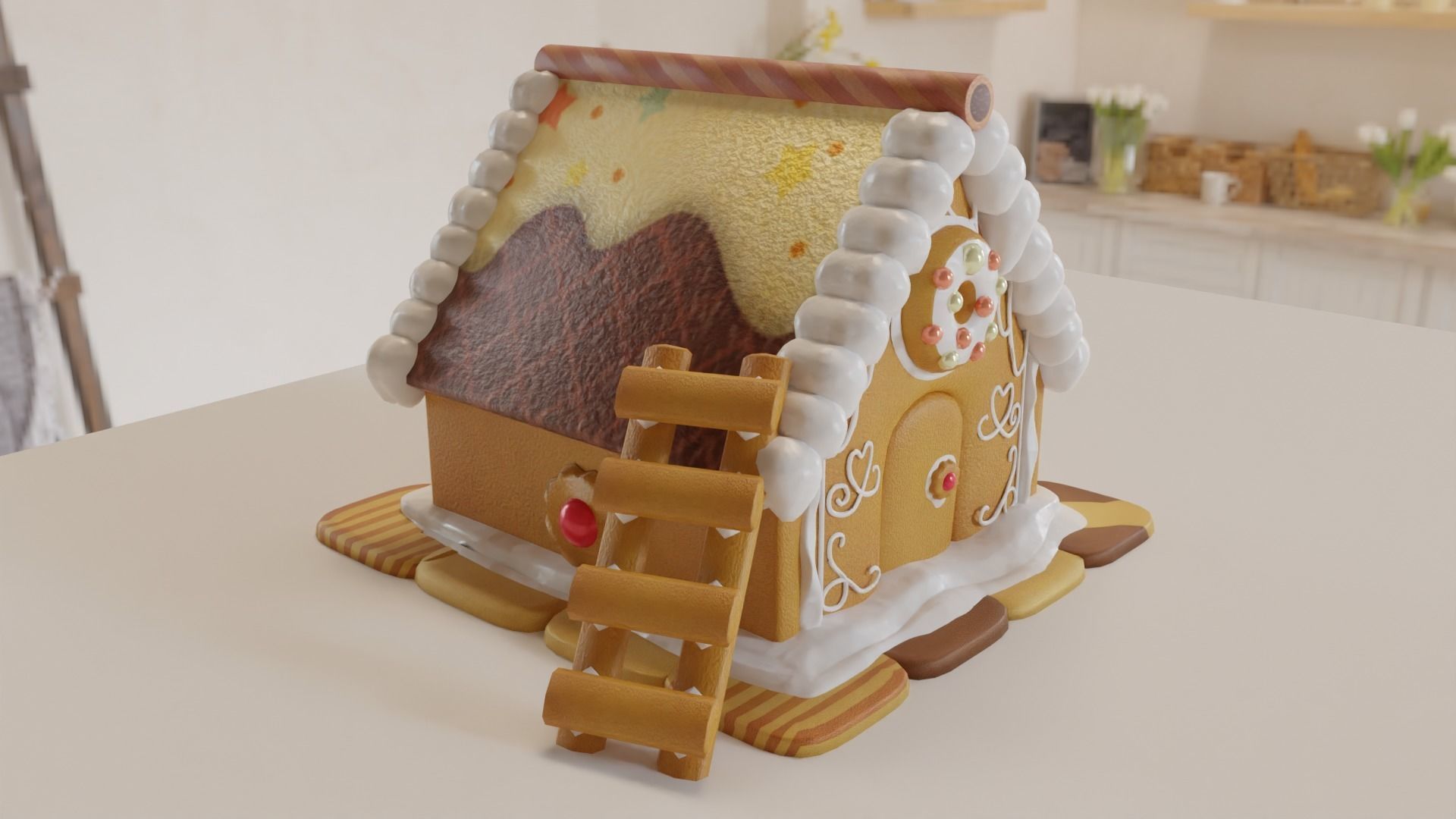 Gingerbread House 3D model Low-poly 3D model_2