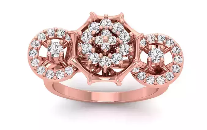 Three Flower Cluster Wedding Ring