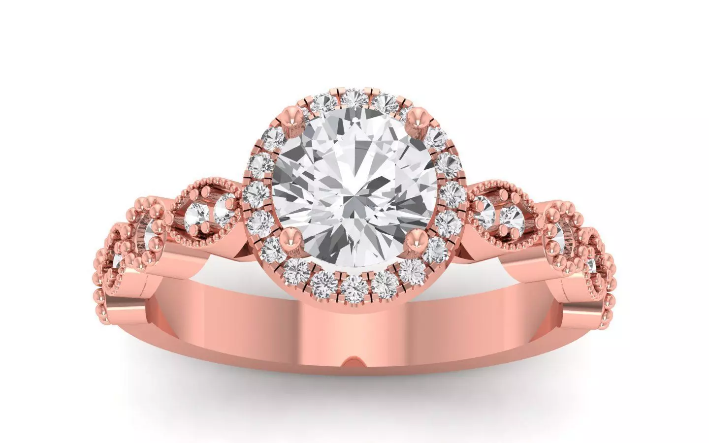 Round Diamond Halo Engagement Ring  3D print model_0