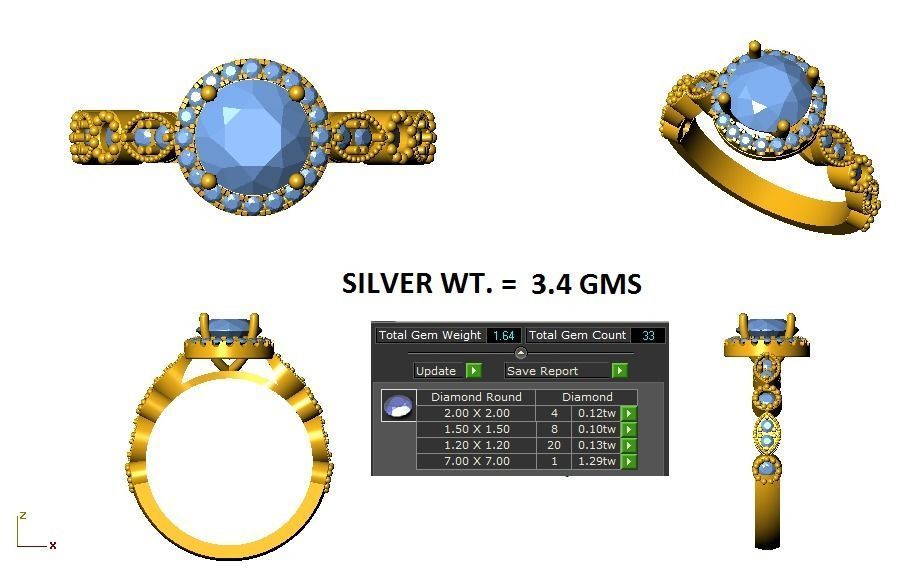 Round Diamond Halo Engagement Ring  3D print model_3