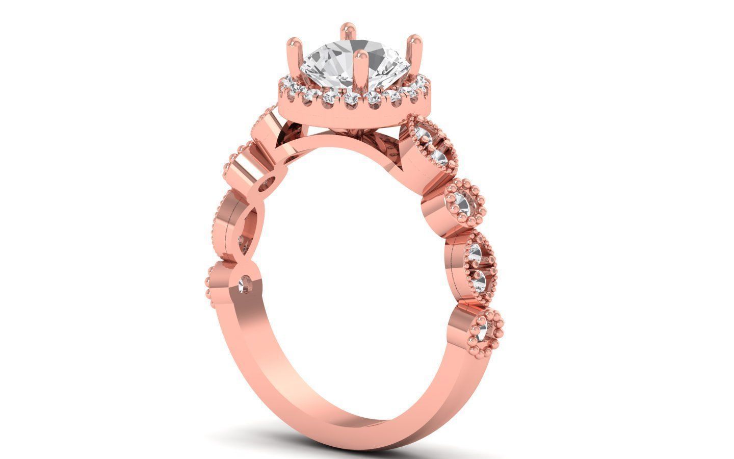 Round Diamond Halo Engagement Ring  3D print model_1