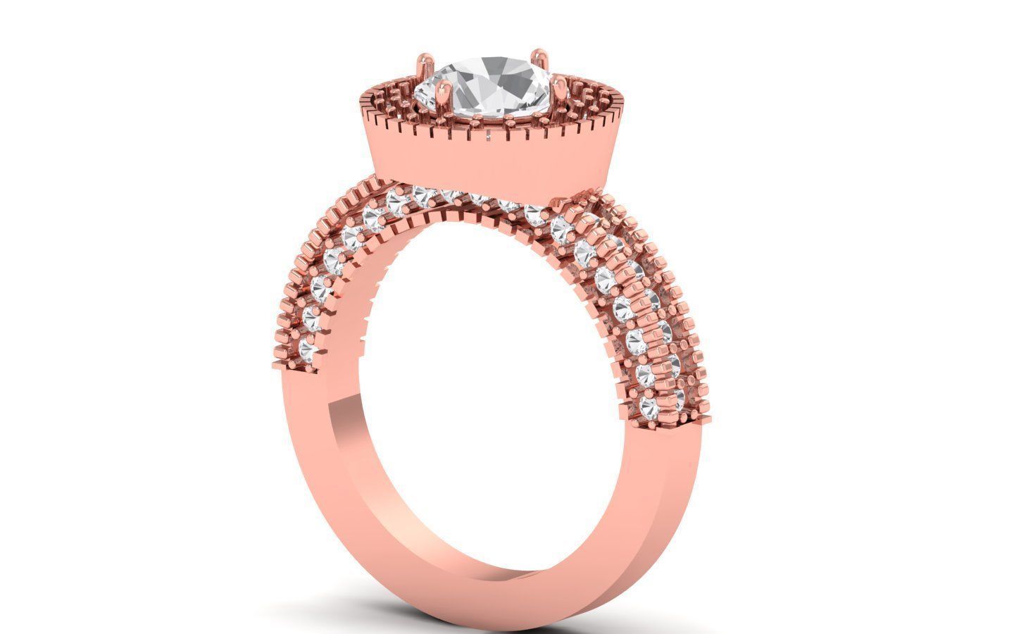 Round Diamond Halo Engagement Ring 3D print model_2