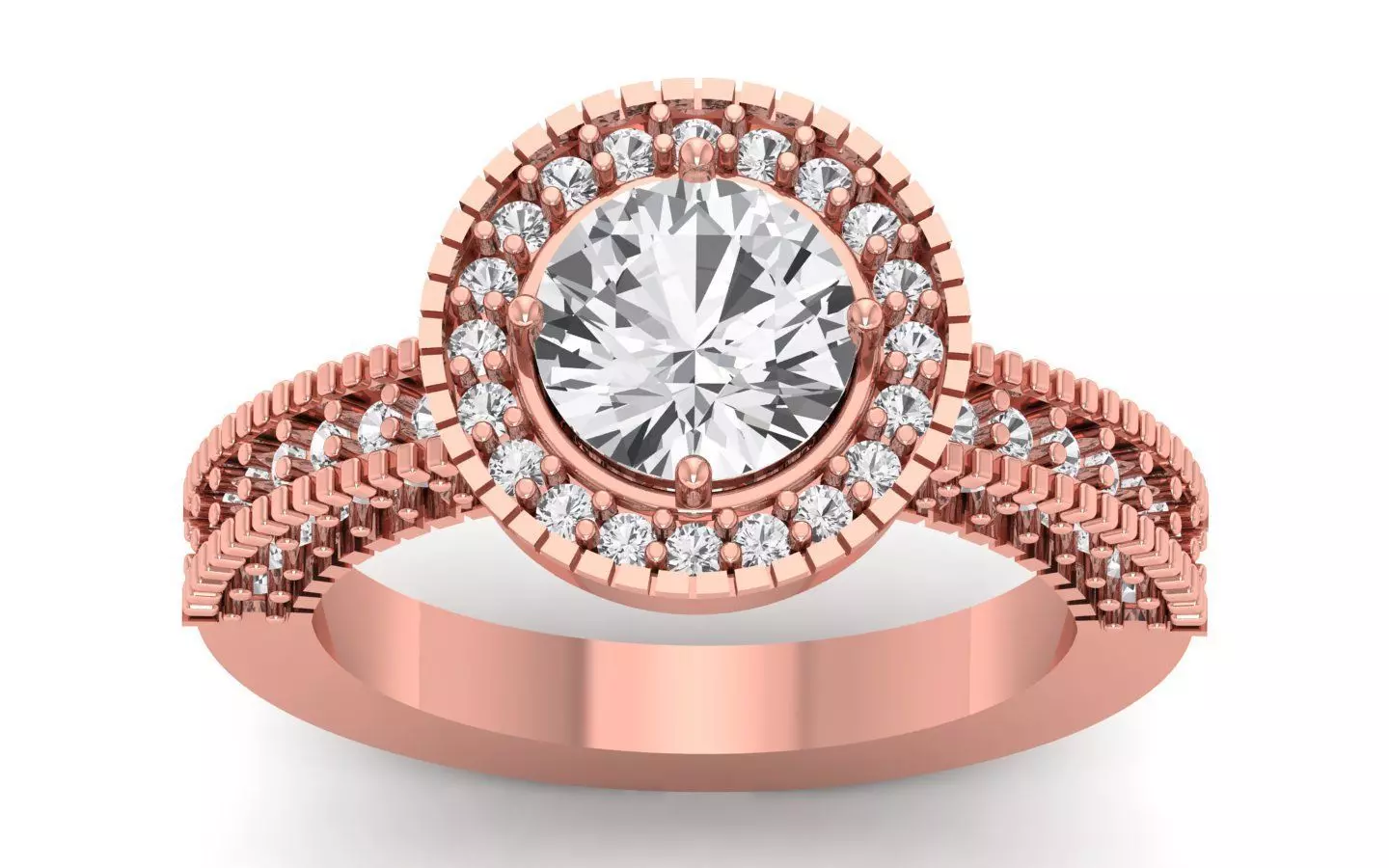 Round Diamond Halo Engagement Ring 3D print model_0